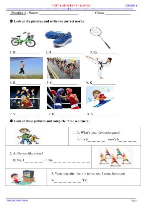Bài tập môn Tiếng Anh Khối 6 - Unit 8 Sports and games